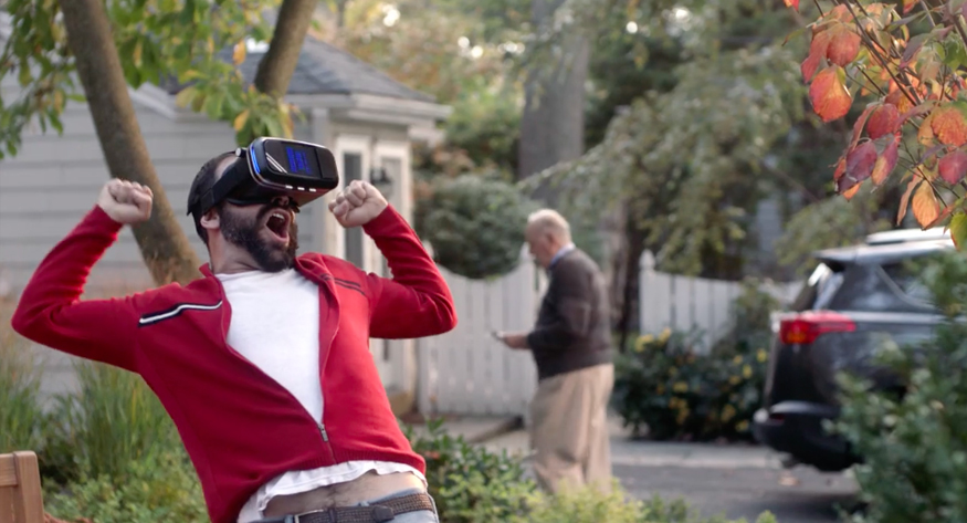 man wearing virtual reality goggles